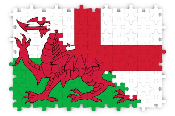 English and Welsh Relations Concept Image - Flags of England and Wales Jigsaw Puzzle — Stock Photo, Image