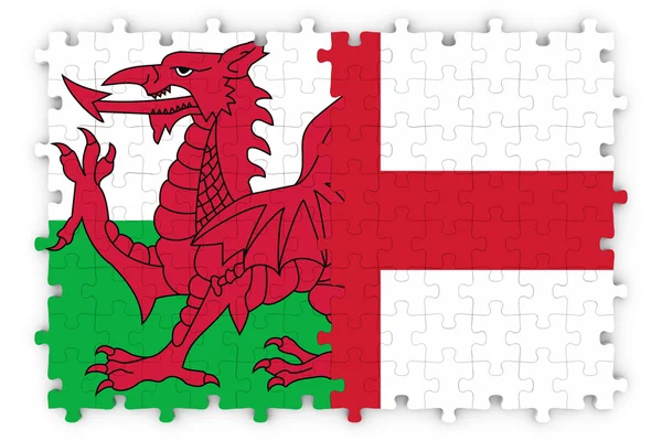 Anglicky a velšský vztahy pojetí Image - vlajky Anglie a Walesu Puzzle — Stock fotografie