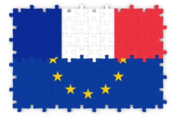 Imagen del concepto de relaciones francesas y europeas - Banderas de Francia y la Unión Europea Jigsaw Puzzle —  Fotos de Stock