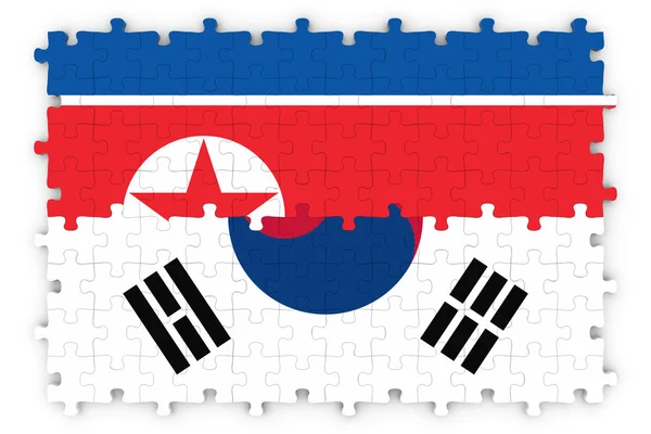 Sydkoreanska och Nordkoreas relationer konceptet bild - flaggor av Sydkorea och Nordkorea pussel — Stockfoto