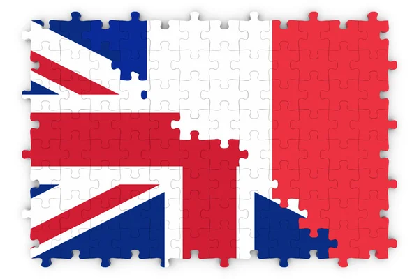 イギリスおよびフランスの関係概念イメージ - イギリスとフランスのジグソー パズルのフラグ — ストック写真