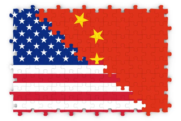 American and Chinese Relations Concept Image - Flagi Chin i Stanów Zjednoczonych Ameryki Jigsaw Puzzle — Zdjęcie stockowe