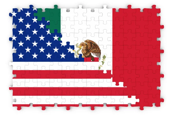 美国和墨西哥的关系概念图像-旗帜的美国和墨西哥拼图游戏 — 图库照片