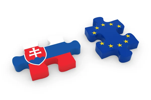 Slovakia and EU Puzzle Pieces - Slovakian and European Flag Jigsaw 3D Illustration — Stock Photo, Image