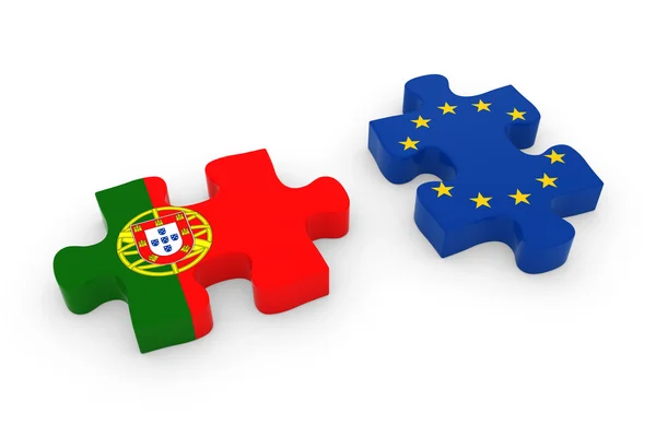 Portugalsko a Eu dílků - portugalsky a Evropská vlajka puzzle 3d ilustrace — Stock fotografie