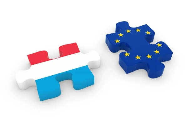 Luxemburgo y piezas de rompecabezas de la UE - Luxemburgués y bandera europea Jigsaw 3D Ilustración —  Fotos de Stock