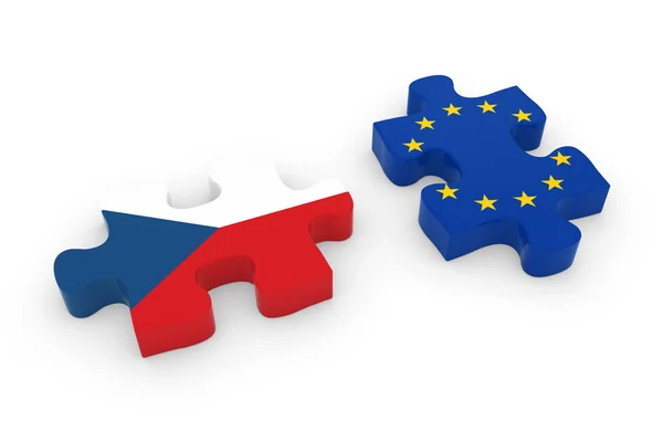 Czech Republic and EU Puzzle Pieces - Czech and European Flag Jigsaw 3D Illustration — Stock Photo, Image