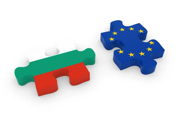 Bulgaria y UE Puzzle Piezas Bandera búlgara y europea Jigsaw 3D Ilustración —  Fotos de Stock