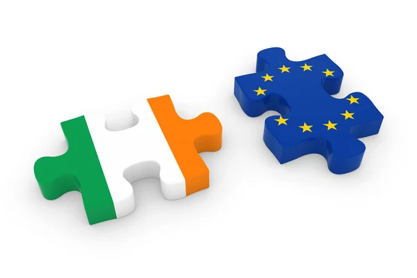 Ireland and EU Puzzle Pieces - Irish and European Flag Jigsaw 3D Illustration — Stock Photo, Image