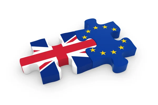 英国と Eu のパズルのピース - イギリスおよびヨーロッパのフラグ ジグソー パズル 3 d イラストレーション — ストック写真