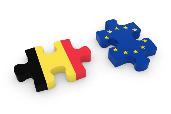 Belgia și EU Puzzle Pieces - Belgian and European Flag Jigsaw 3D Illustration — Fotografie, imagine de stoc