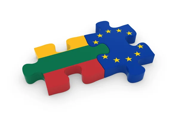 Lituania y piezas de rompecabezas de la UE - Lituania y la bandera europea Jigsaw 3D Ilustración —  Fotos de Stock