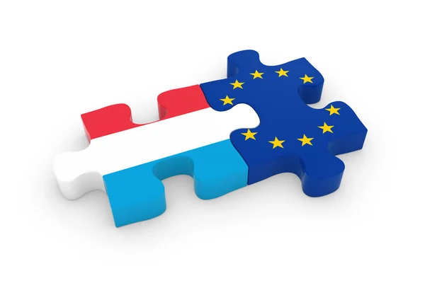 Luxemburgo y piezas de rompecabezas de la UE - Luxemburgués y bandera europea Jigsaw 3D Ilustración —  Fotos de Stock