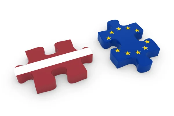 Letonia și EU Puzzle Pieces - Letonia și European Flag Jigsaw 3D Illustration — Fotografie, imagine de stoc