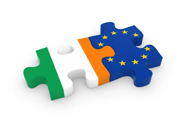 Irlanda y UE Puzzle Piezas - Bandera de Irlanda y Europa Jigsaw 3D Ilustración — Foto de Stock