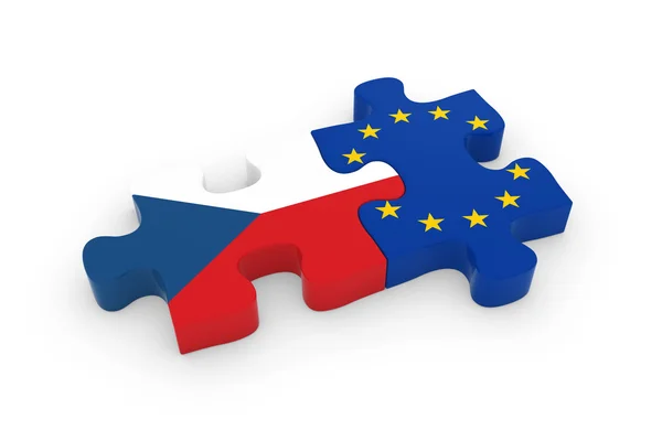 Czech Republic and EU Puzzle Pieces - Czech and European Flag Jigsaw 3D Illustration — Stock Photo, Image