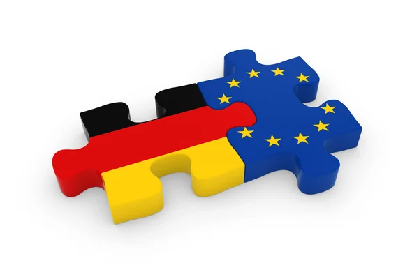 Germania și EU Puzzle Pieces - Ilustrație 3D a drapelului german și european — Fotografie, imagine de stoc