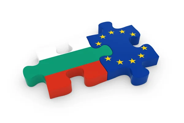 Bulgaria y UE Puzzle Piezas Bandera búlgara y europea Jigsaw 3D Ilustración — Foto de Stock