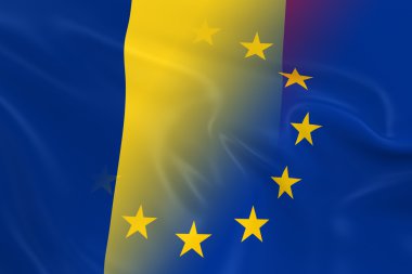 Romanya ve Avrupa İlişkileri Kavramı İmajı - Romanya ve Avrupa Birliği Bayrakları Birlikte Soluyor