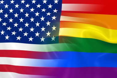 Gay gurur Amerika kavramı görüntü - Gay Pride Gökkuşağı bayrağı ve birlikte solma Amerika Birleşik Devletleri bayrağı