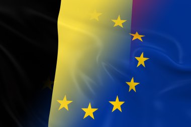 Belçika ve Avrupa ilişkileri kavramı görüntü - Belçika ve birlikte solma Avrupa Birliği bayrakları