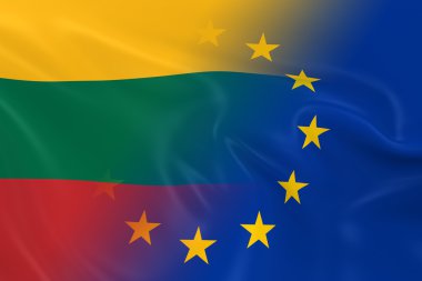 Litvanya ve Avrupa ilişkileri kavramı görüntü - Litvanya ve birlikte solma Avrupa Birliği bayrakları
