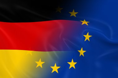 Alman ve Avrupa ilişkileri kavramı görüntü - Almanya ve Avrupa Birliği'nin birlikte solma bayrakları