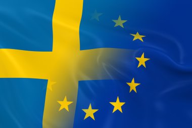 İsveç ve Avrupa ilişkileri kavramı görüntü - İsveç ve birlikte solma Avrupa Birliği bayrakları