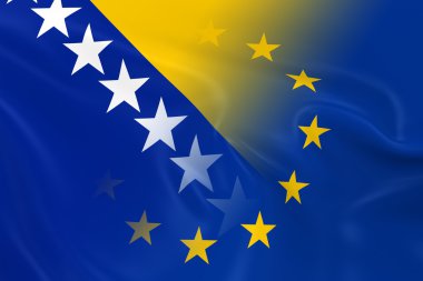 Bosna ve Hersek ve Avrupa ilişkileri kavramı görüntü - Bosna ve Hersek ile birlikte solma Avrupa Birliği bayrakları