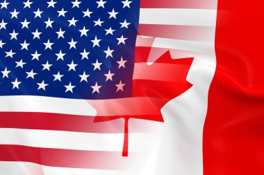 ABD ve Kanada İlişkileri Kavramı İmajı - Amerika Birleşik Devletleri ve Kanada Bayrakları Birlikte Solma