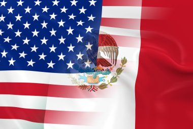 ABD ve Meksika İlişkileri Kavramı İmajı - Amerika Birleşik Devletleri ve Meksika Bayrakları Birlikte Solma