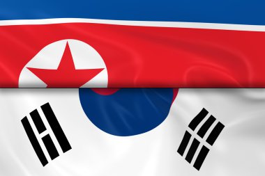 Kuzey Kore ve Kuzey Kore bayrağı ve ipeksi dokusu ile Güney Kore bayrağı yarım - 3d Render bölmedeki Güney Kore bayrakları