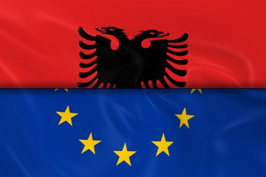Flags of Albania and the European Union Split in Half - 3D Render of the Albanian Flag and EU Flag with Silky Texture clipart
