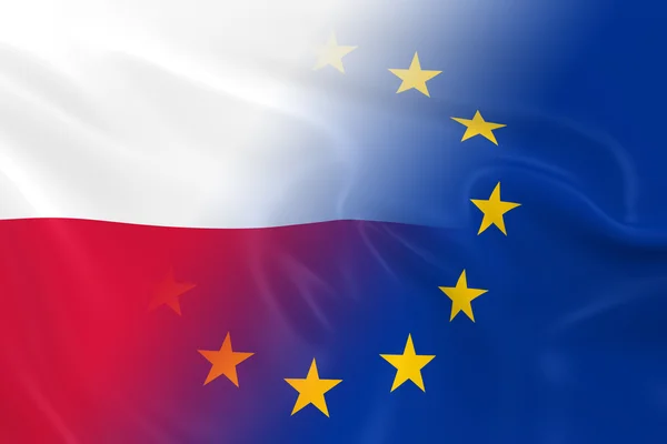 Зображення польських і європейських відносин образ-прапори Польщі і Європейського Союзу вицвітання разом — стокове фото