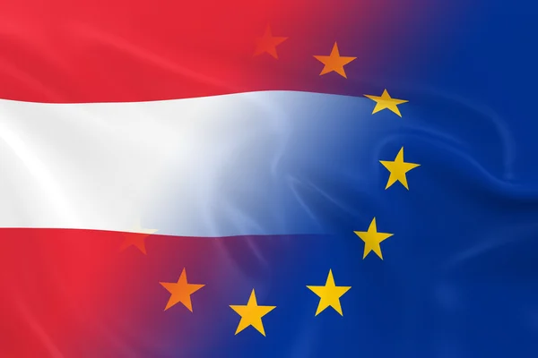 Konzeptbild der österreichischen und europäischen Beziehungen - Fahnen von Österreich und der Europäischen Union verblassen — Stockfoto
