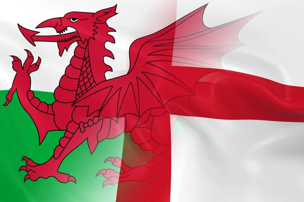 Welsh and English Relations Concept Image - Flags of Wales and England Fading Together — Stockfoto