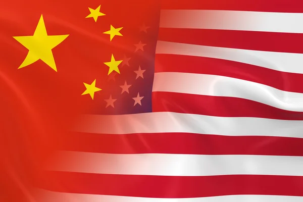 Imagen del Concepto de Relaciones Chinas y Americanas - Banderas de China y Estados Unidos desvaneciéndose juntas —  Fotos de Stock