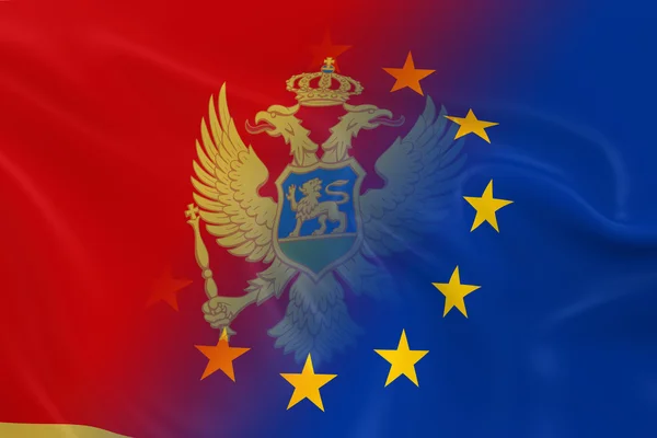 Montenegrin and European Relations Concept Image - Flags of Montenegro and the European Union Fading Together — Stock Photo, Image