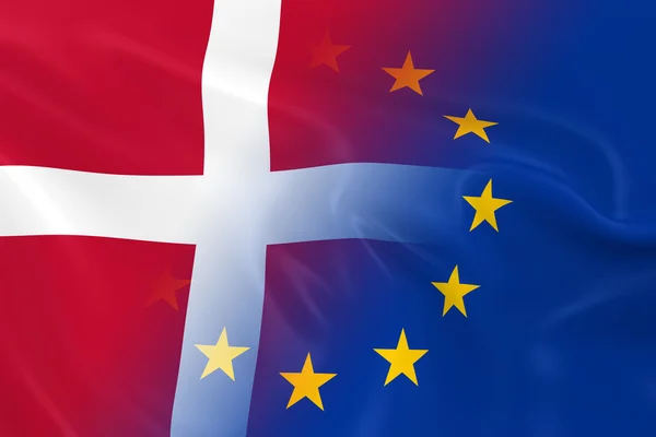 Imagen del concepto de relaciones danesas y europeas - Banderas de Dinamarca y la Unión Europea desapareciendo juntas —  Fotos de Stock