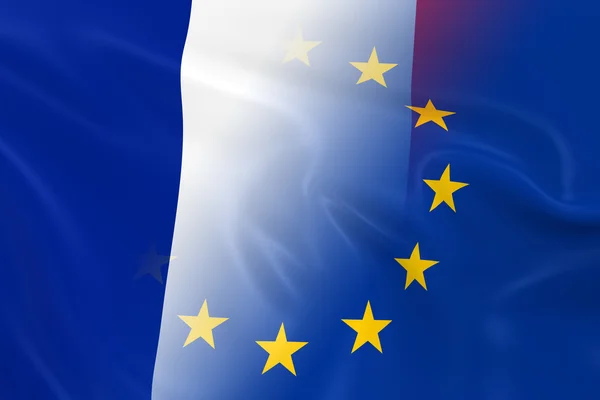 Immagine del concetto di relazioni francesi ed europee - Bandiere della Francia e dell'Unione europea svaniscono insieme — Foto Stock