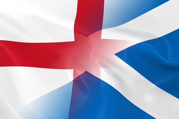 Imagen del concepto de relaciones inglesas y escocesas - Banderas de Inglaterra y Escocia desapareciendo juntas — Foto de Stock