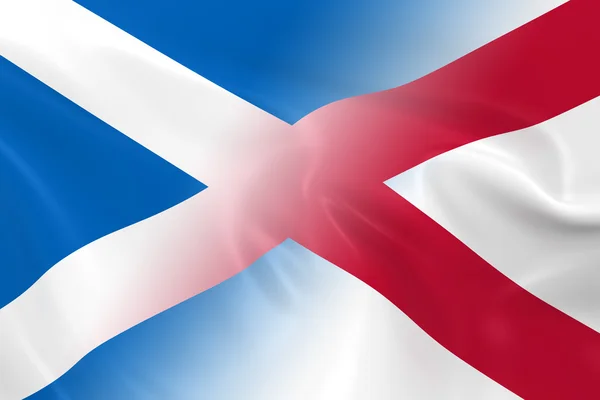 Scottish and Northern Irish Relations Concept Image - Banderas de Escocia e Irlanda del Norte se desvanecen juntas — Foto de Stock