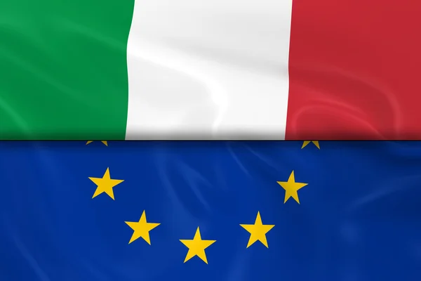 Drapeaux de l'Italie et de l'Union européenne divisés en deux - 3D Render of the Italian Flag and EU Flag with Silky Texture — Photo