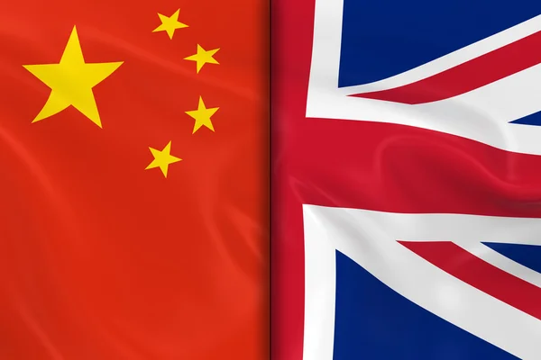 Flags of China and the United Kingdom Split Down the Middle - 3D Render of the Chinese Flag and UK Flag with Silky Texture — Stock Photo, Image