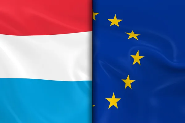 Banderas de Luxemburgo y la Unión Europea Divididas en Medio - 3D Renderizado de la Bandera de Luxemburgo y Bandera de la UE con Textura Seda —  Fotos de Stock