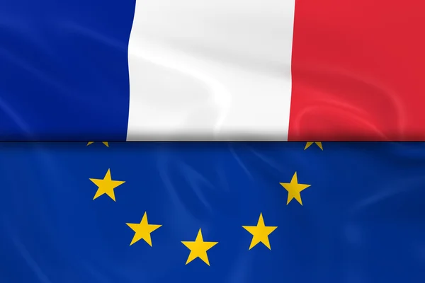 Vlaggen van Frankrijk en de Europese Unie splitsen in half-3D renderen van de Franse vlag en de EU-vlag met zijdeachtige textuur — Stockfoto