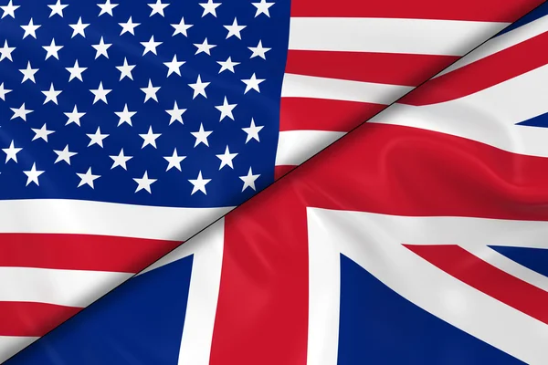 Vlajky USA a Spojeného království rozdělené diagonálně-3D vykreslení th — Stock fotografie