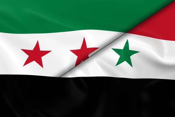 Syrian Crisis Concept Image - Flags of the Syrian Opposition and the Syrian Government Divided Diagonally — Stock Photo, Image