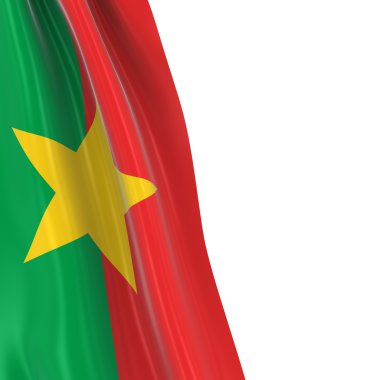 Burkina Faso - 3d Render Burkinabe bayrak Draped beyaz arka plan üzerinde bayrağı asılı