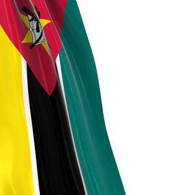 Mozambik - Mozambik bayrak bol dökümlü beyaz arka plan üzerinde 3d Render bayrağı asılı